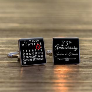Personalised 25th Wedding Anniversary Silver Finish Calendar Date Square Cufflinks Product Image