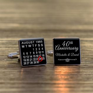 Personalised 40th Wedding Anniversary Silver Finish Calendar Date Square Cufflinks Product Image