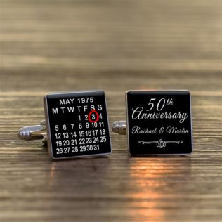 Personalised 50th Wedding Anniversary Silver Finish Calendar Date Square Cufflinks Product Image