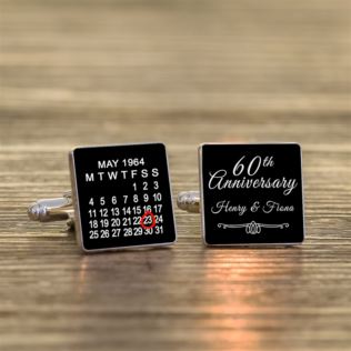 Personalised 60th Wedding Anniversary Silver Finish Calendar Date Square Cufflinks Product Image