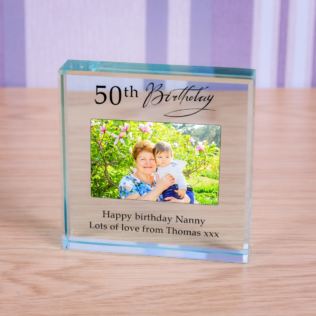 Personalised Happy 50th Birthday Photo Upload Glass Token Product Image