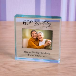 Personalised Happy 60th Birthday Photo Upload Glass Token Product Image