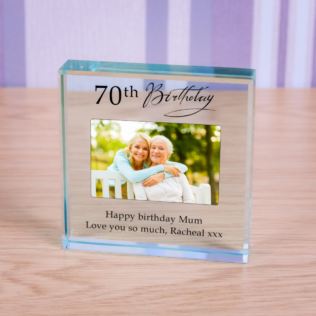 Personalised Happy 70th Birthday Photo Upload Glass Token Product Image