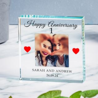 Personalised 1st Wedding Anniversary Photo Upload Glass Token Product Image