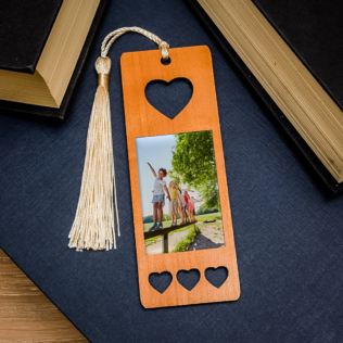 Personalised Photo Upload Wooden Hearts Bookmark Product Image