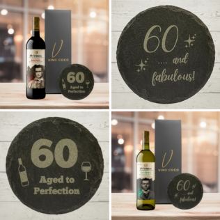 19 Crimes Red Wine & Sauvignon Blanc Gift Sets with 60th Birthday Slate Coaster Product Image