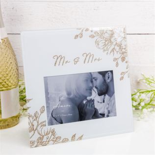 Mr & Mrs Grey Glass Gold Floral Frame - 4" x 6" Product Image