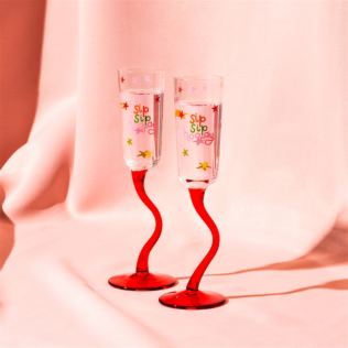 Raspberry Blossom Set of 2 Wavy Stem Flute Glasses Product Image