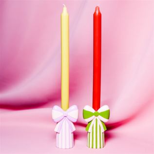 Raspberry Blossom Set of 2 Candlestick Holders with Bow Product Image