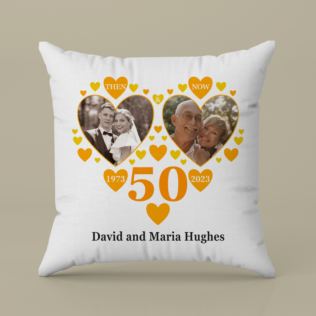 Personalised Then and Now Golden Anniversary Photo Cushion Product Image