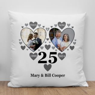 Personalised Then and Now Silver Anniversary Photo Cushion Product Image