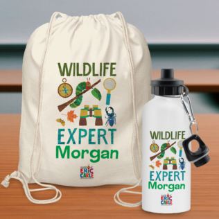 Personalised Very Hungry Caterpillar Wildlife Expert Drawstring Bag & Drinks Bottle Set Product Image