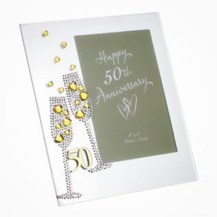 50th Anniversary Crystal Flute Mirror 4 x 6 Photo Frame Product Image