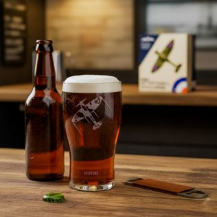 RAF Spitfire Etched Pint Glass & Bottle Opener Set Product Image