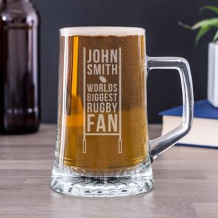 Personalised World's Biggest Rugby Fan Glass Tankard Product Image
