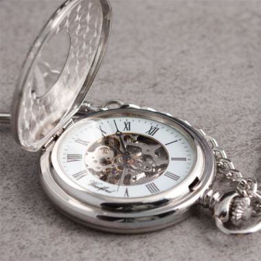 Engraved skeleton pocket watch