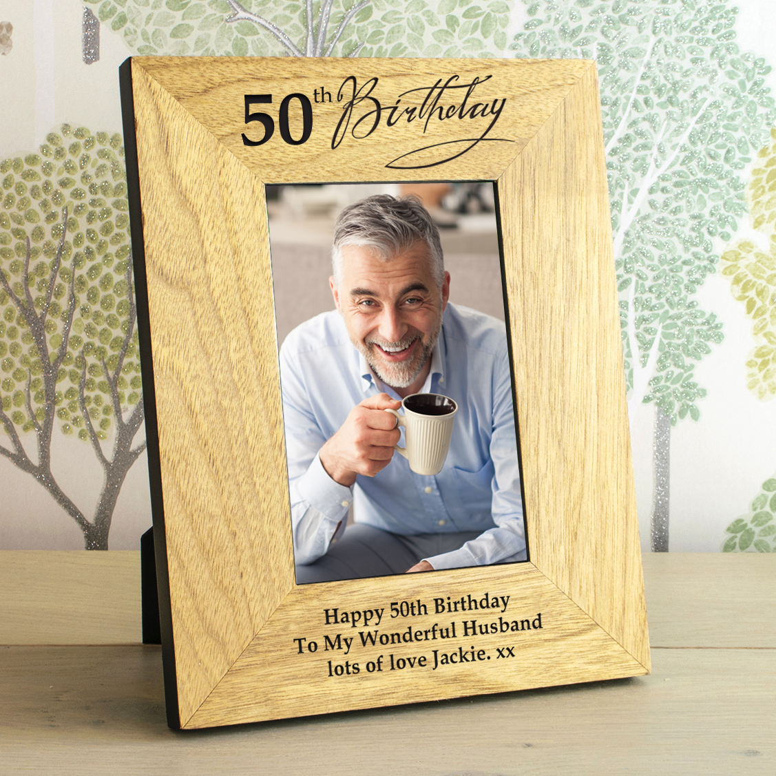50th Birthday Wooden Personalised Photo Frame | The Gift Experience