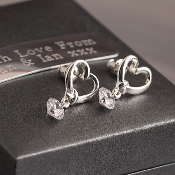 Heart Crystal Drop Earrings in Personalised Gift Box Heart Crystal Drop Earrings in Personalised Gift Box