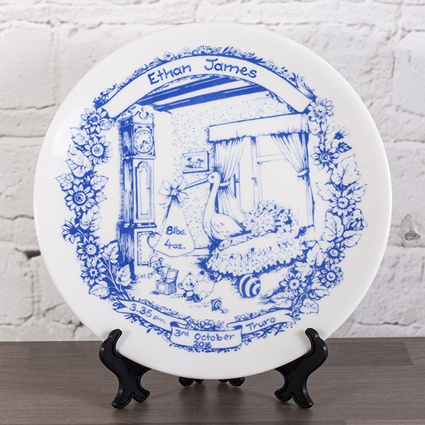 personalised heron china staffordshire blue birth plate the gift
