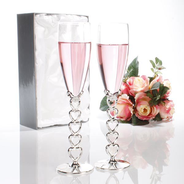 Pair of Silver Heart Stem Champagne Glasses The Gift Experience