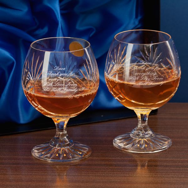 Engraved Pair Of Cut Crystal Brandy Glasses The Gift Experience
