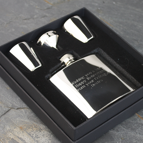 Engraved Stainless Steel Hip Flask Gift Set