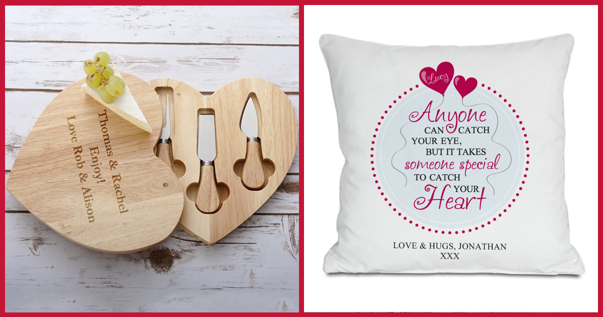 Wooden Heart Swivel Cheeseboard and Knife Set & Catch Your Heart Cushion Wooden Heart Swivel Cheeseboard and Knife Set & Catch Your Heart Cushion