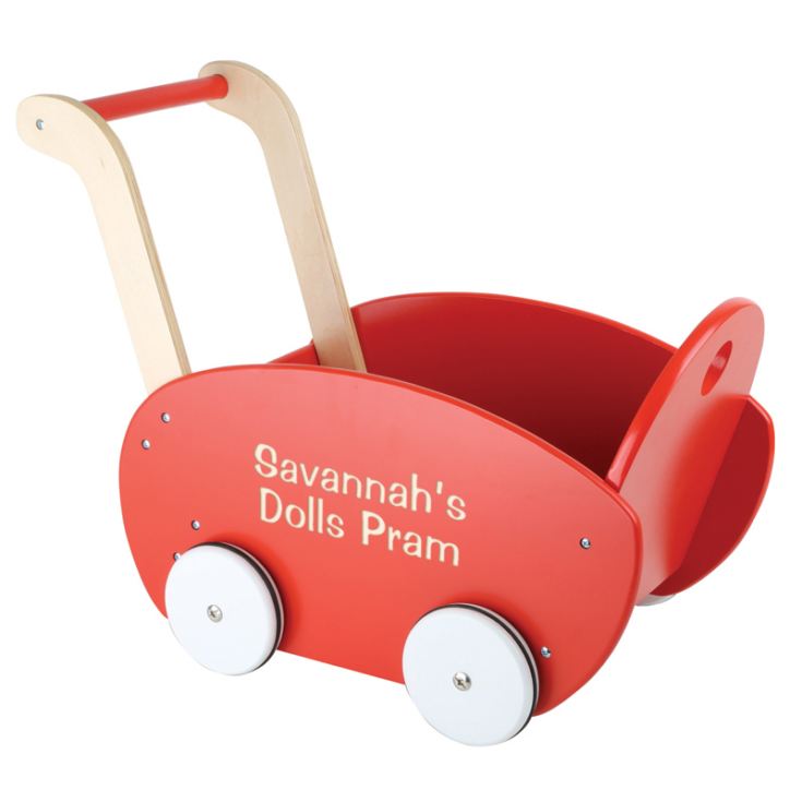 Personalised Wooden Red Doll´s Pram The Gift Experience