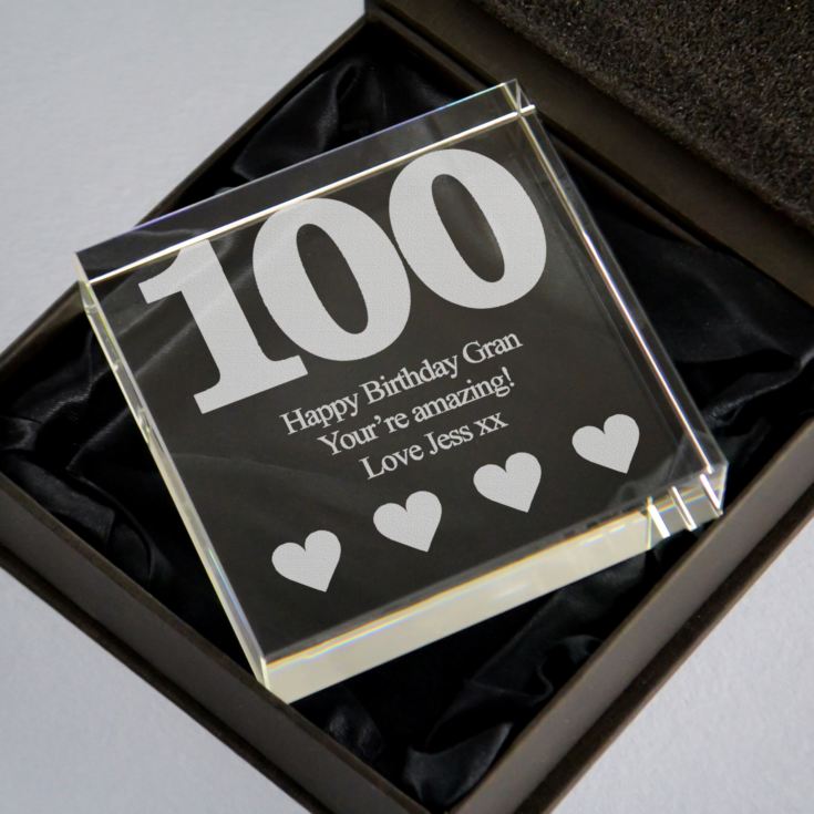 100th Birthday Glass Keepsake product image