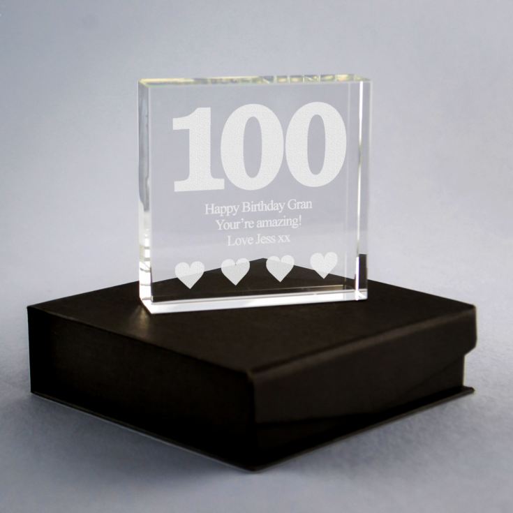 100th Birthday Glass Keepsake product image