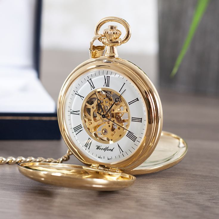 Personalised Gold Plated Skeleton Pocket Watch product image