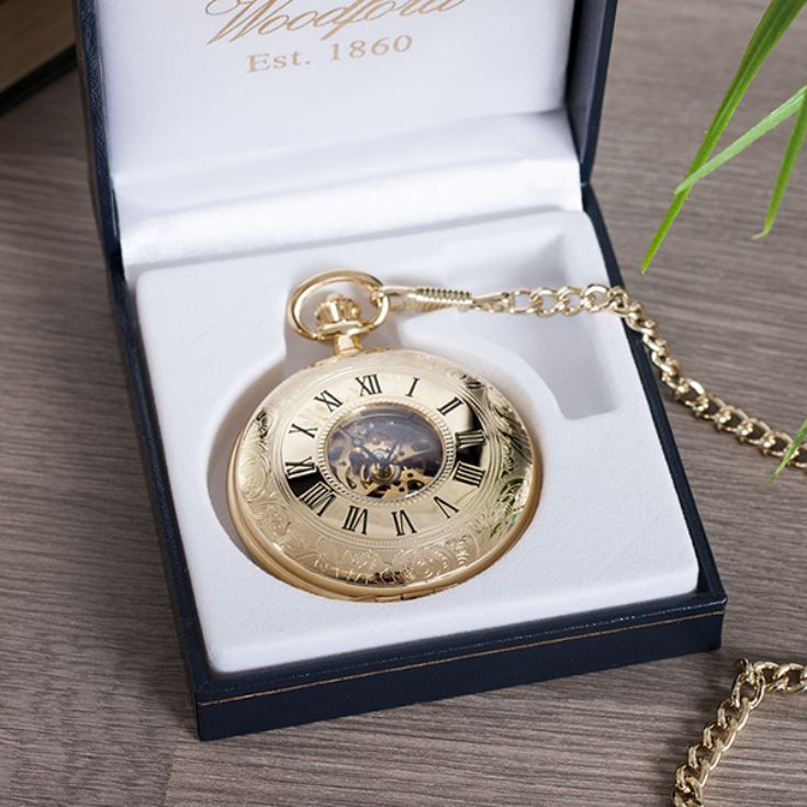 Personalised Gold Plated Skeleton Pocket Watch product image
