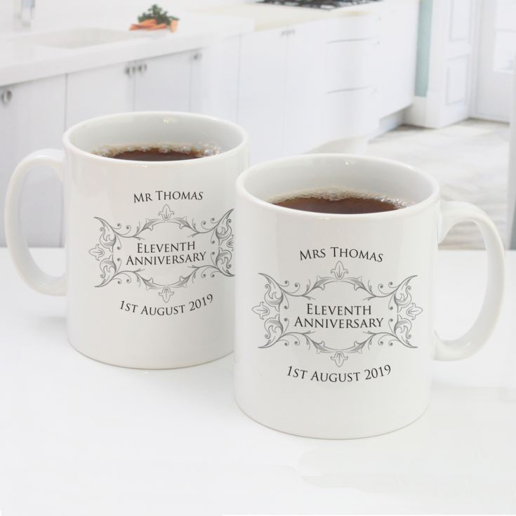 Pair of Personalised Eleventh Anniversary Mugs product image