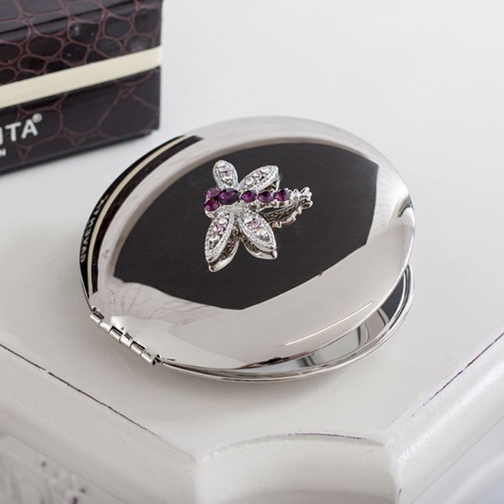 Engraved Rainbow Crystal Dragonfly Compact Mirror The Gift Experience