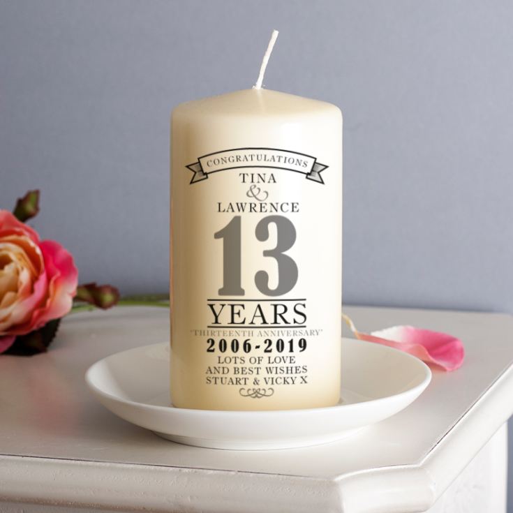 Personalised 13th Anniversary Candle The Gift Experience