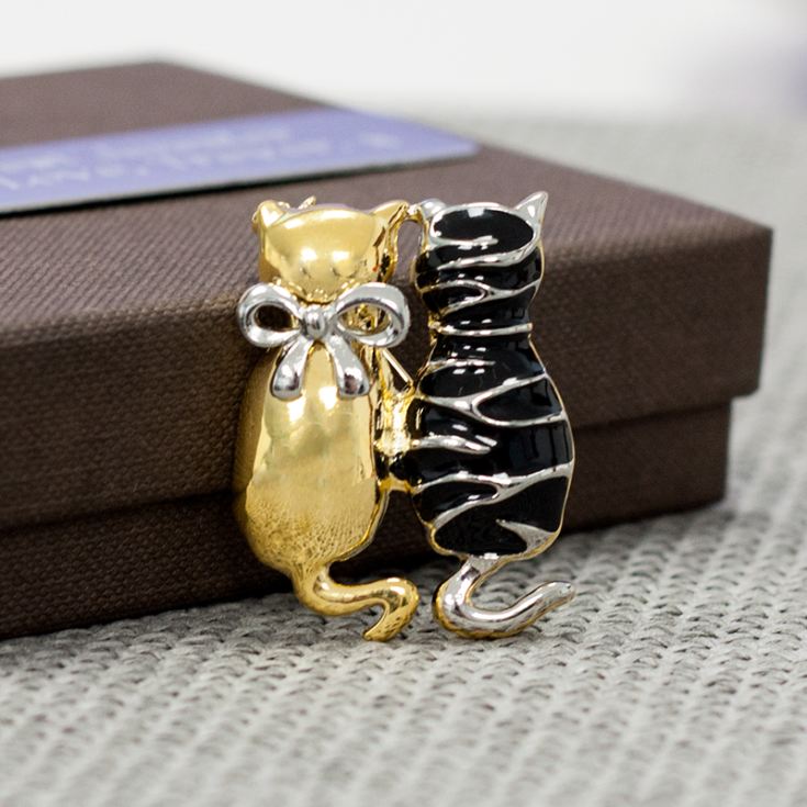 Black And Gold Cats Brooch In Personalised Box product image