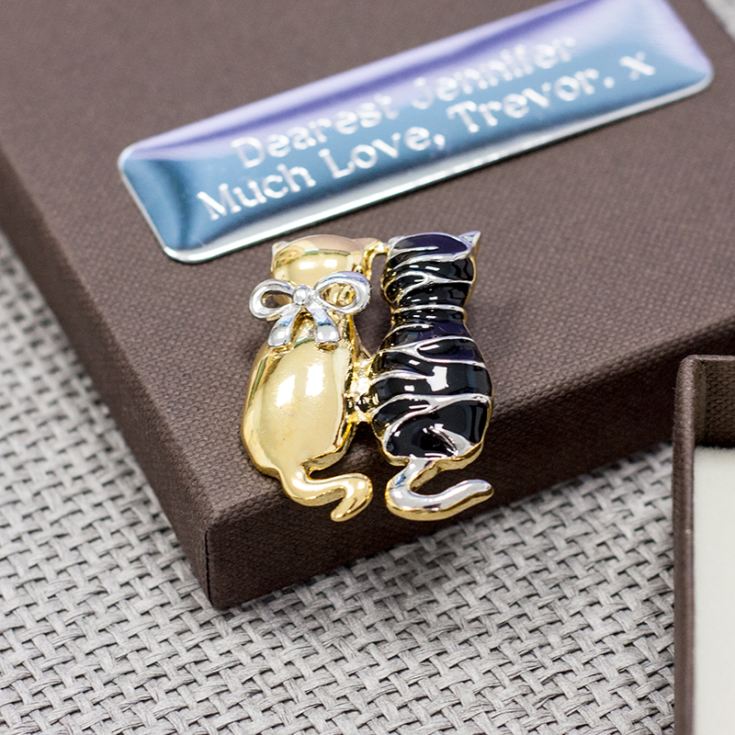 Black And Gold Cats Brooch In Personalised Box product image