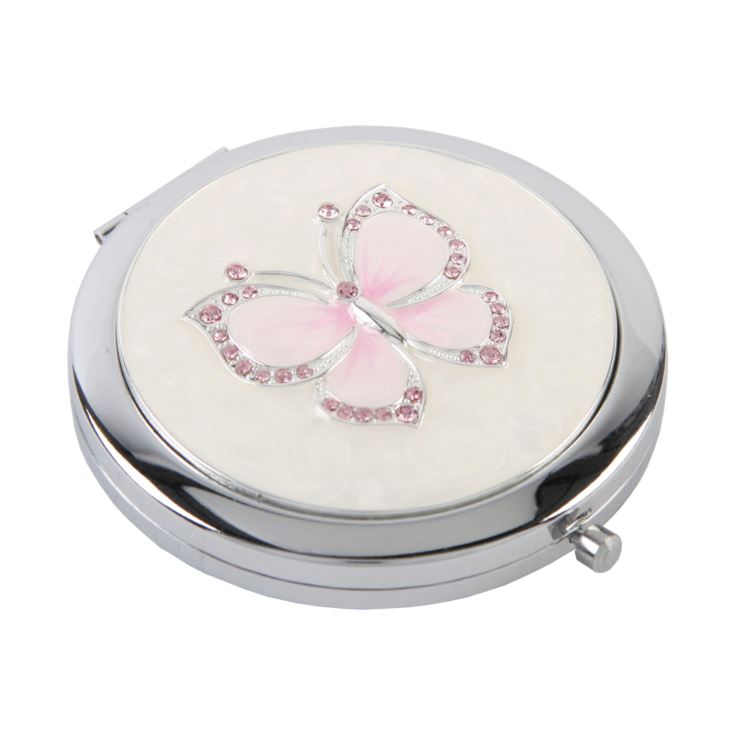 Sophia Silverplated Compact Mirror Pink Crystal Butterfly product image