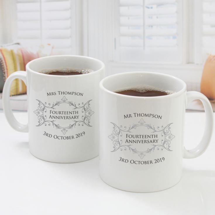 Pair of Personalised Fourteenth Anniversary Mugs product image