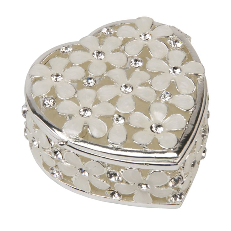 Sophia Heart Shape Trinket Box with Cream Flowers & Crystals product image