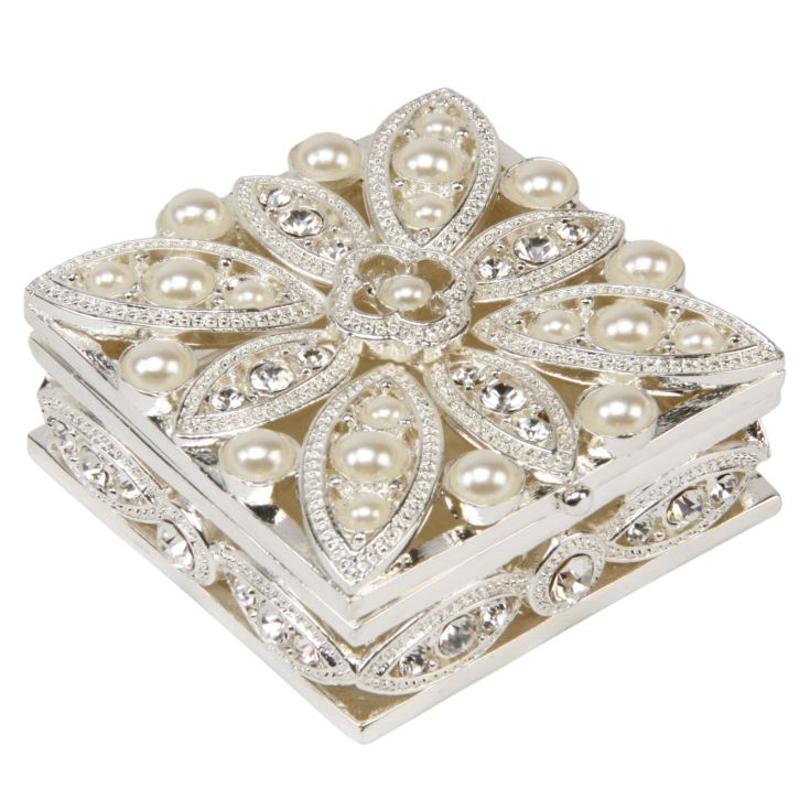 Sophia Square Shape Trinket Box Petal Design Pearls/Crystals product image