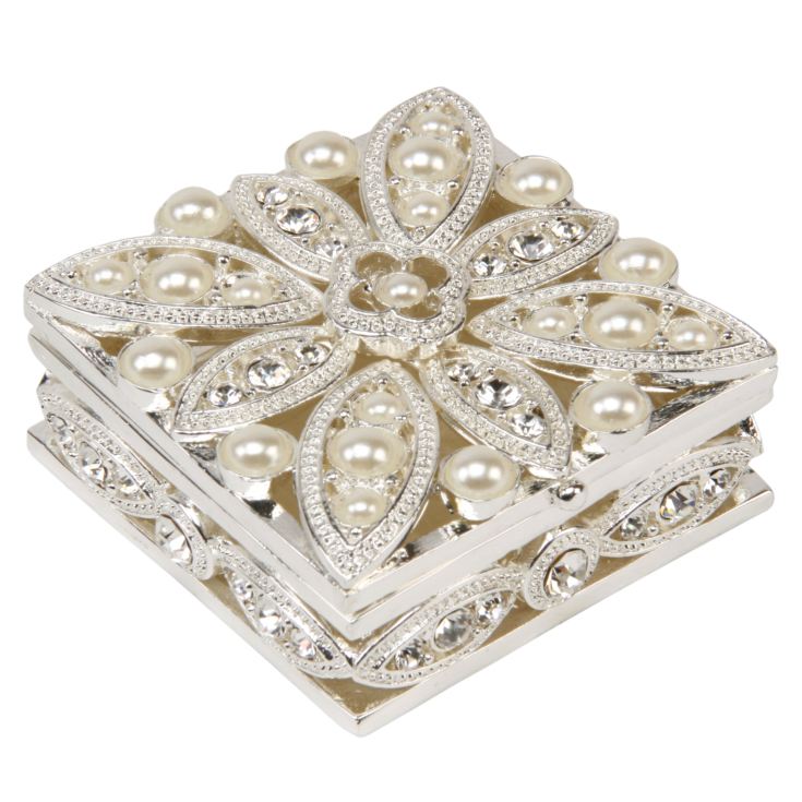 Sophia Square Shape Trinket Box Petal Design Pearls/Crystals product image