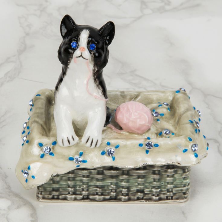 Treasured Trinkets - Black & White Cat in Basket product image