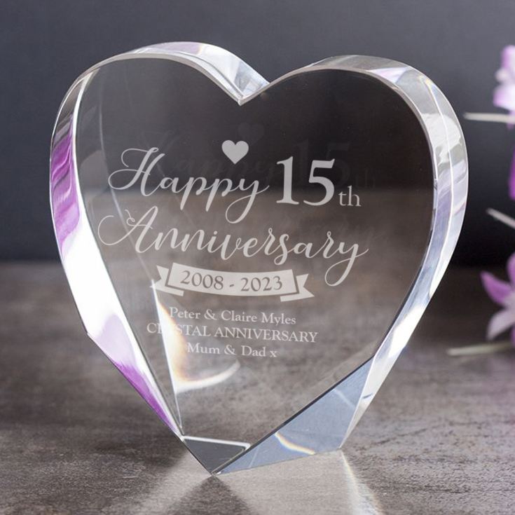 Personalised 15th Anniversary Stand Up Optical Crystal Heart product image