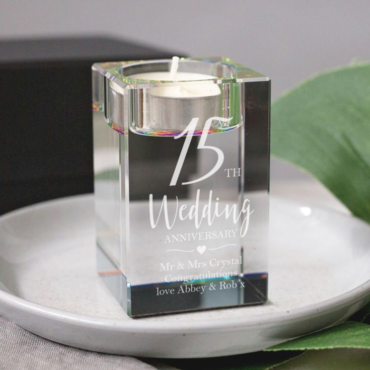Personalised 15th Anniversary Crystal Tea Light Holder product image