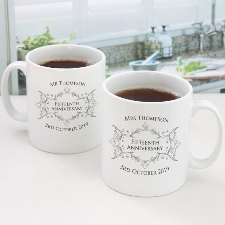 Pair of Personalised Fifteenth Anniversary Mugs product image