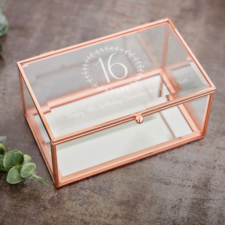 Personalised 16th Birthday Rose Gold Glass Jewellery Box product image
