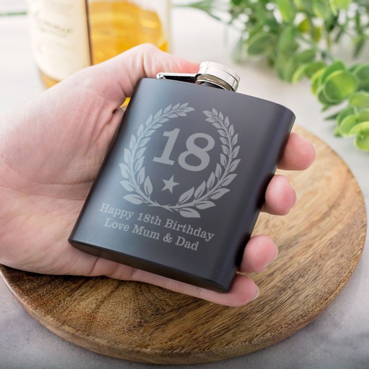 Personalised 18th Birthday Black Hip Flask product image
