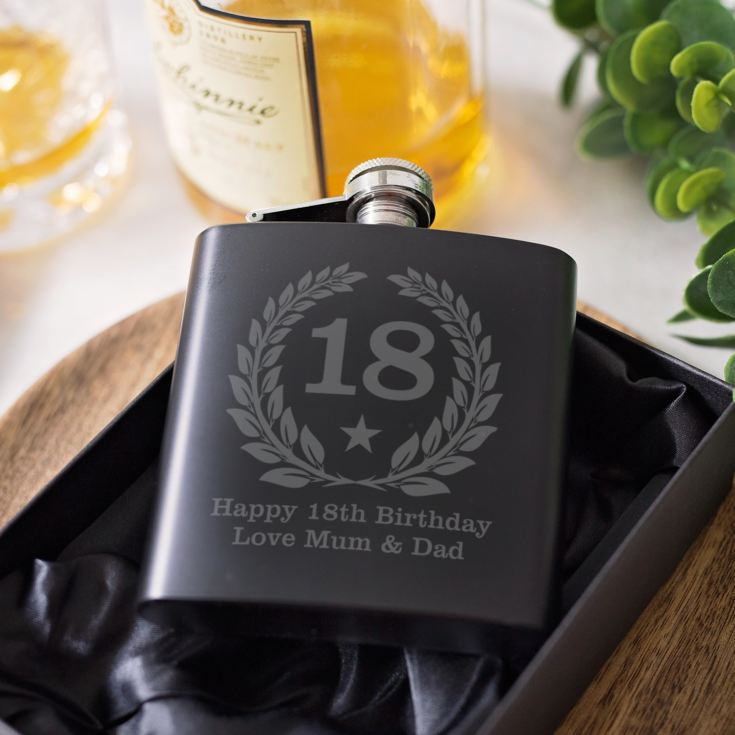 Personalised 18th Birthday Black Hip Flask product image