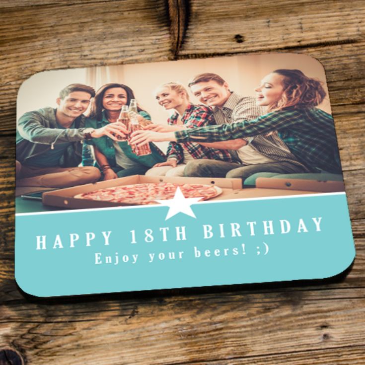 Personalised 18th Birthday Blue Photo Coaster product image